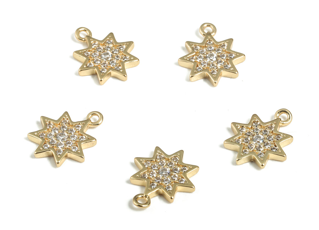 Brass  Star Earring Charms With Zircons - 18K Real Gold Plated Brass Star Pendant - Jewelry Making Supplies – 11.64x9.63x1.47mm – RGP2821 - DOMEDBAZAAR
