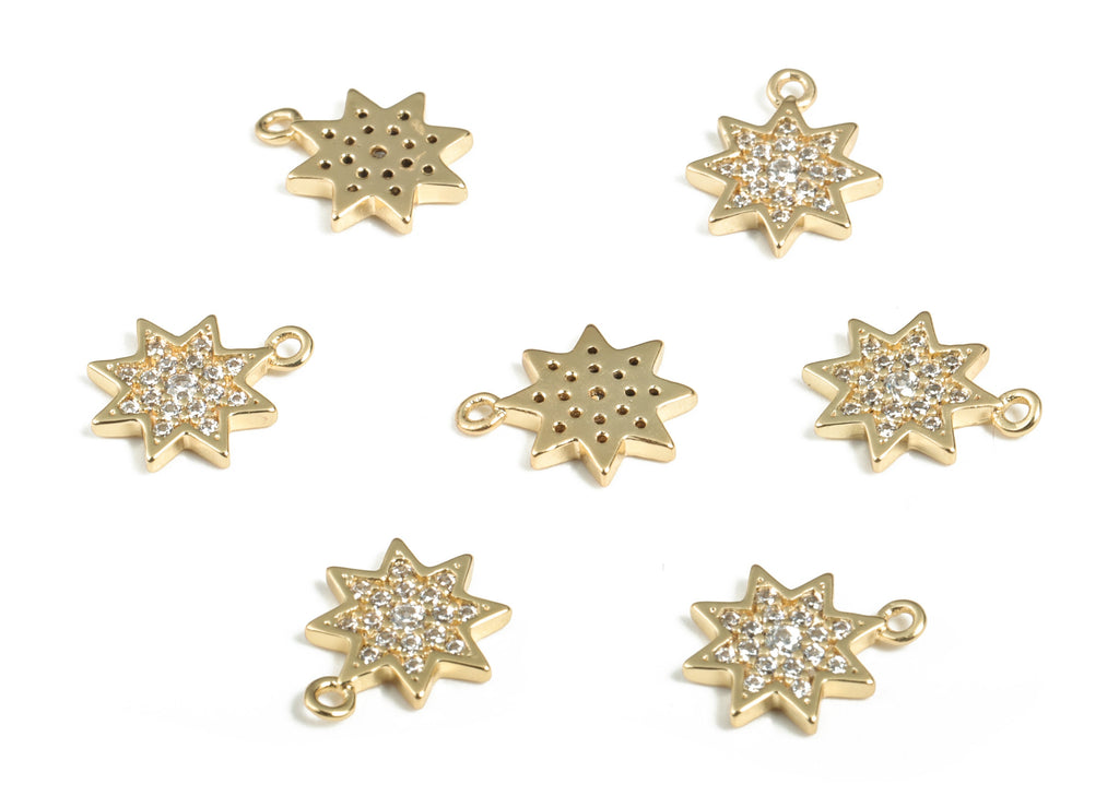 Brass  Star Earring Charms With Zircons - 18K Real Gold Plated Brass Star Pendant - Jewelry Making Supplies – 11.64x9.63x1.47mm – RGP2821 - DOMEDBAZAAR