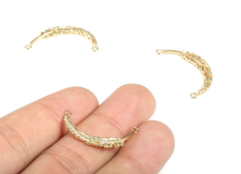 Feather Connector Charms – Bracelet Charm – 18K Real Gold Plated Brass Necklace Connectors – Jewelry Supplies – 29.62x14.55x1.32mm – RGP2844 - DOMEDBAZAAR