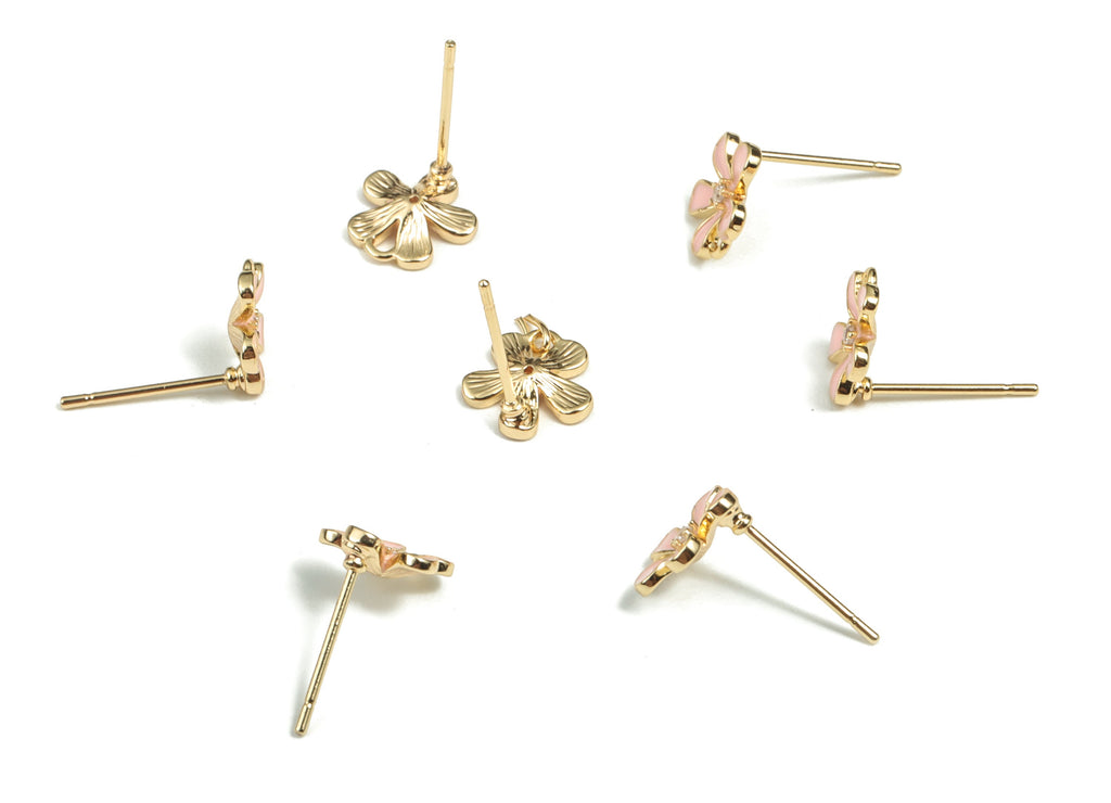 Brass Flower Earring Stud - Orange Enamel Flower Post - 18K Real Gold Plated Brass – 316 Surgical Stainless Steel - 9.18x8.9x2.2mm - RGP2933 - DOMEDBAZAAR