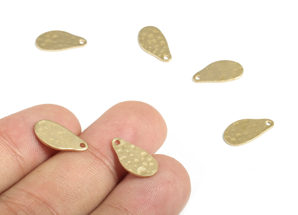 Brass Hammered Drop Earring Charms - Raw Brass Drop Pendant - Earring Findings - Jewelry Making Supplies - 14.44x7.56x0.75mm - PP3889 - DOMEDBAZAAR