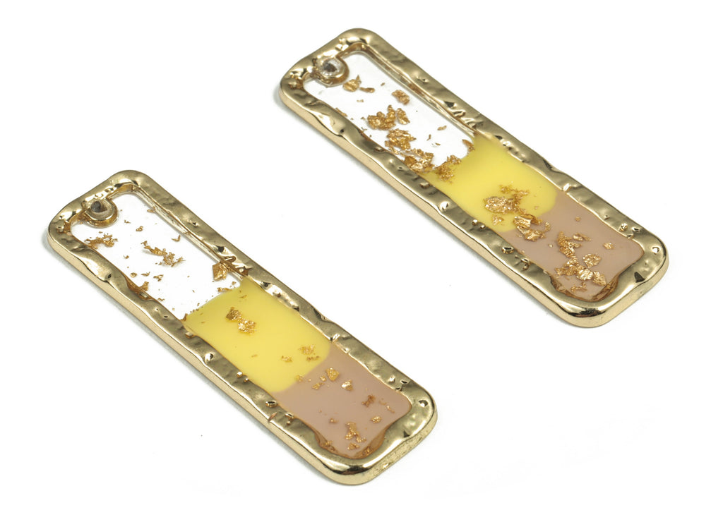 Alloy Rectangle Earring Charms - Enamel Alloy Rectangle Pendant - Gold Tone Plated Alloy - Jewelry Supplies - 35.93x10.73x1.67mm - ZZ1780 - DOMEDBAZAAR