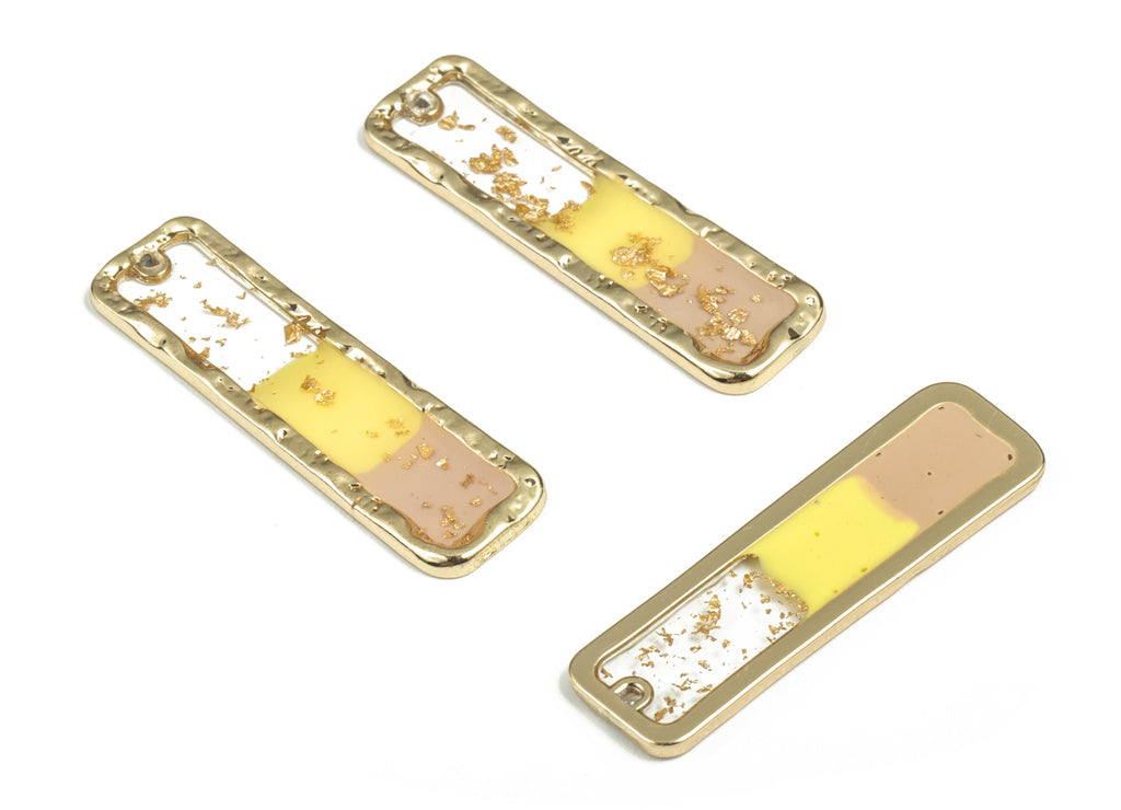 Alloy Rectangle Earring Charms - Enamel Alloy Rectangle Pendant - Gold Tone Plated Alloy - Jewelry Supplies - 35.93x10.73x1.67mm - ZZ1780 - DOMEDBAZAAR