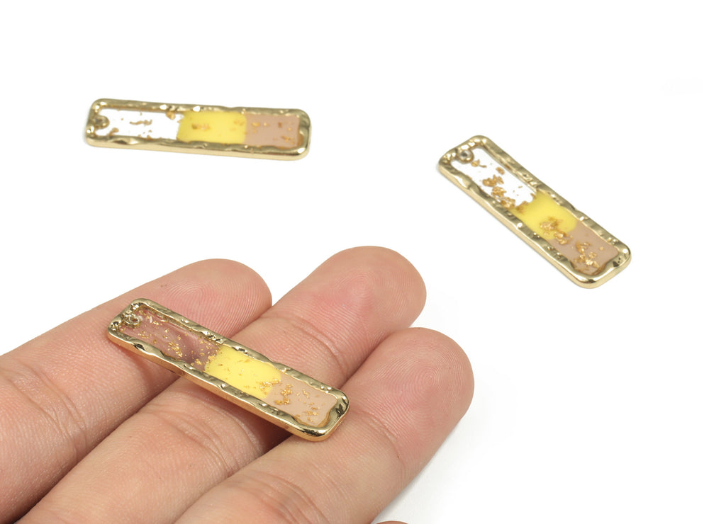 Alloy Rectangle Earring Charms - Enamel Alloy Rectangle Pendant - Gold Tone Plated Alloy - Jewelry Supplies - 35.93x10.73x1.67mm - ZZ1780 - DOMEDBAZAAR