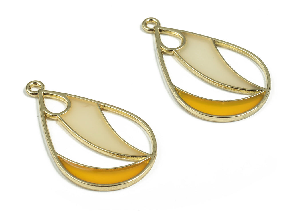 Enamel Alloy Drop Pendant - Alloy Drop Earring Charms - Gold Tone Plated Alloy - Alloy Jewelry Supplies - 32.41x19.36x1.42mm - ZZ1785 - DOMEDBAZAAR