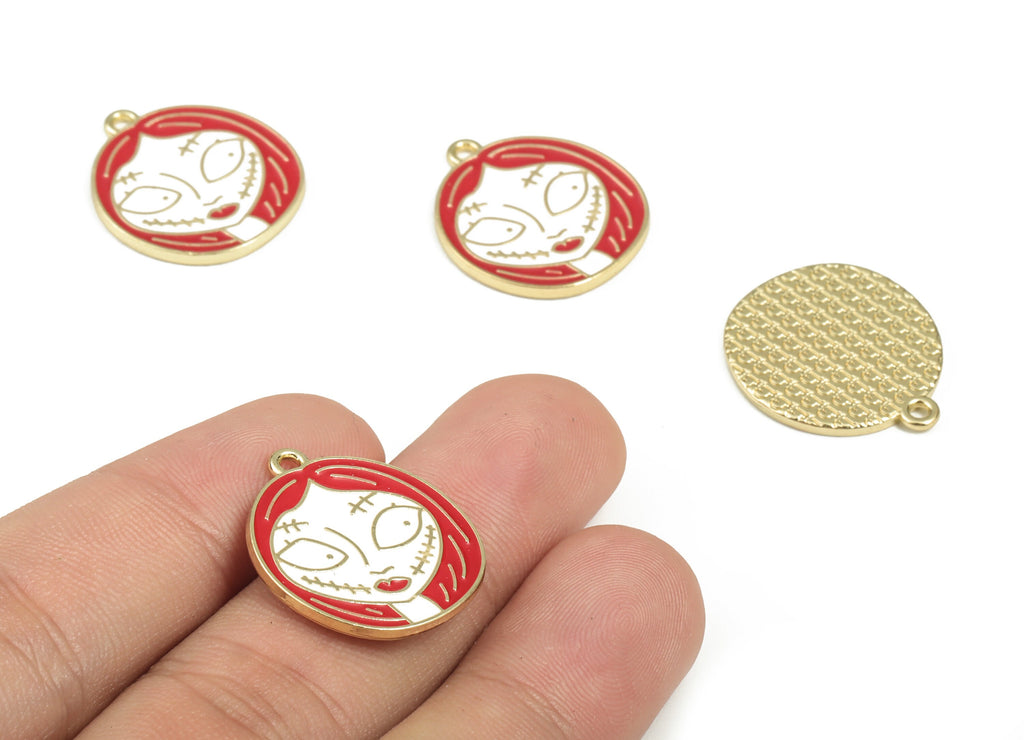 Alloy Woman Earring Charms - Enamel Gold Alloy Round Pendant - Gold Tone Plated Alloy - Jewelry Making Supplies - 23.27x20.1mx1.6mm - ZZ1787 - DOMEDBAZAAR