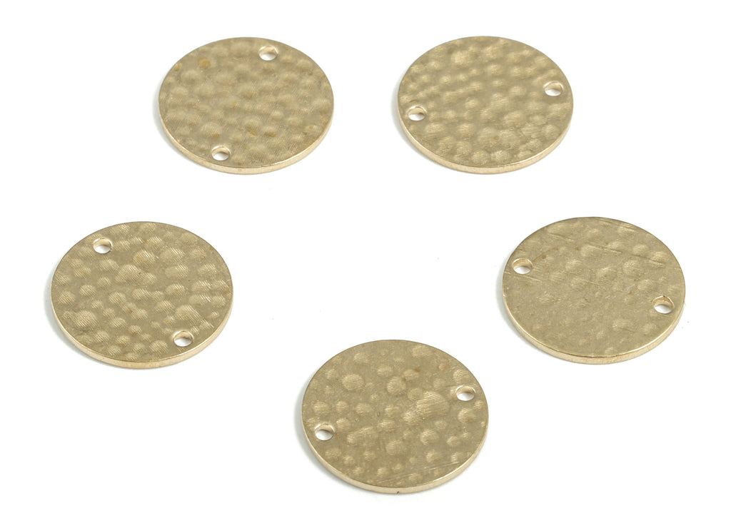 Brass Hammered Round Earring Connector - Raw Brass Circle Earring Charms - 2 Holes - Jewelry Making Supplies - 14.98x14.98x0.96mm - PP3895 - DOMEDBAZAAR