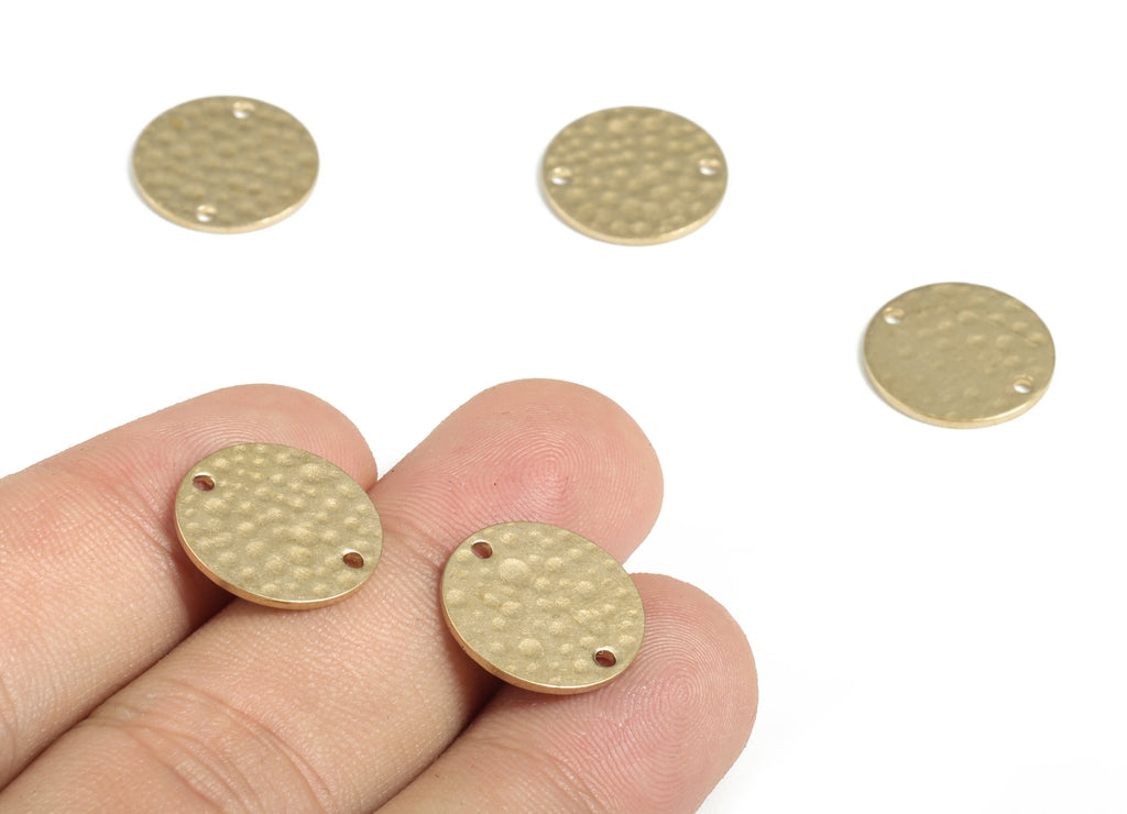 Brass Hammered Round Earring Connector - Raw Brass Circle Earring Charms - 2 Holes - Jewelry Making Supplies - 14.98x14.98x0.96mm - PP3895 - DOMEDBAZAAR