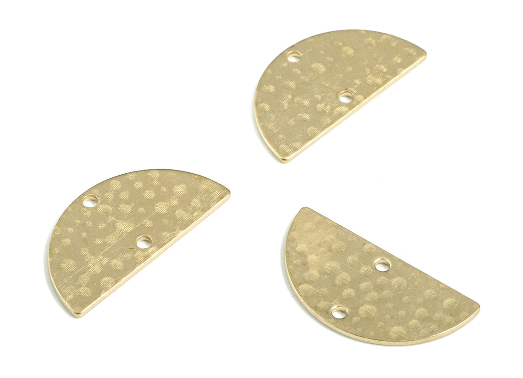 Brass Hammered Half Moon Connector - Raw Brass Semi circle Earring Charms - 2 Holes - Jewelry Making Supplies - 20.96x10.51x0.77mm - PP3863 - DOMEDBAZAAR