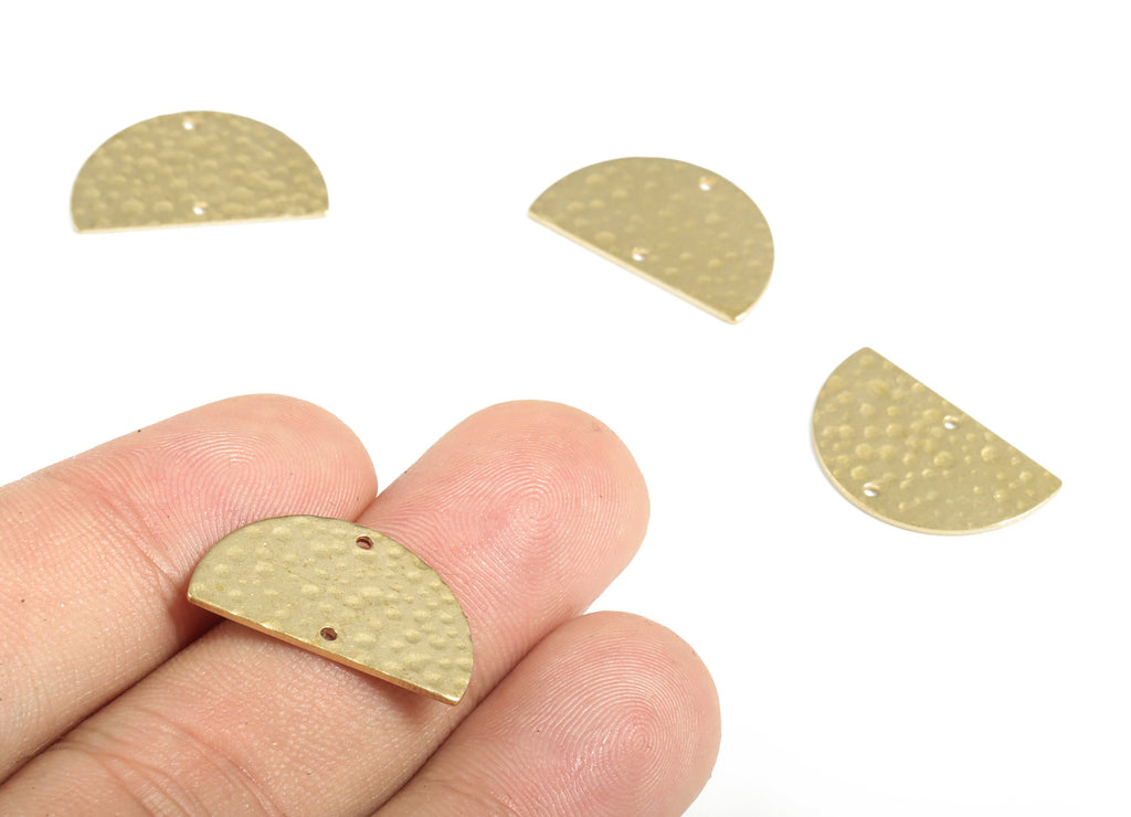 Brass Hammered Half Moon Connector - Raw Brass Semi circle Earring Charms - 2 Holes - Jewelry Making Supplies - 21.38x12.98x0.79mm - PP3869 - DOMEDBAZAAR