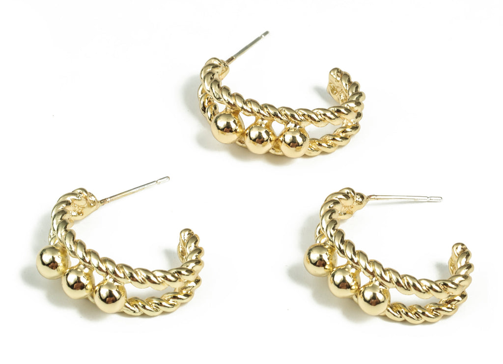 Alloy Wave C Earring Stud - Zinc Alloy Wave C Earring Post - Silver Stud - Gold Tone Plated - Jewelry Supplies - 22.86x16.65x5.1mm - ZZ1790 - DOMEDBAZAAR