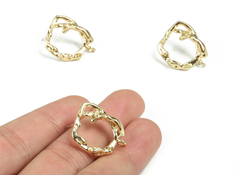 Alloy Irregular Earring Stud - Zinc Alloy Geometry Post - Silver Stud - Gold Tone Plated - Jewelry Supplies - 23.74x19.1x5.43mm - ZZ1793 - DOMEDBAZAAR