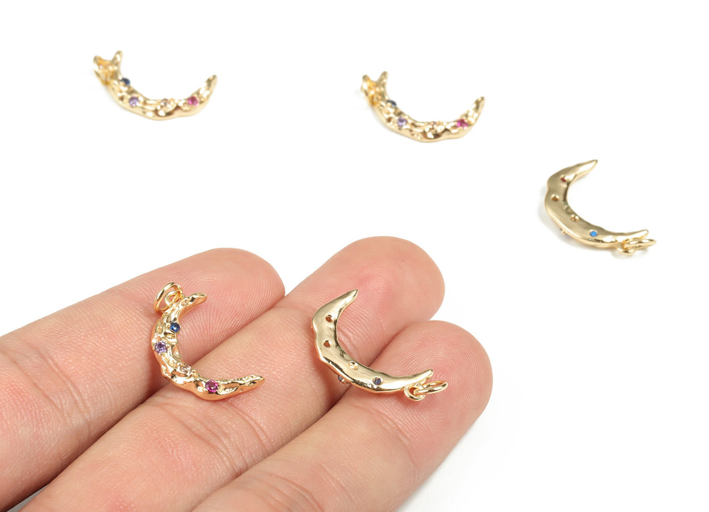 Brass Crescent Earring Charms With Zircon – Gold Moon Pendant - 18K Real Gold Plated Brass – Jewelry Supplies - 19.39x12.1x2.71mm - RGP2947 - DOMEDBAZAAR