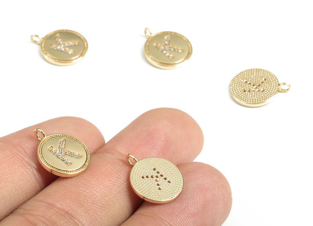 Brass Round Letter K Charm – Initial K Gold Round Pendant – 18k Real Gold Plated Brass Earring Charms – 14.72x11.88x1.39mm - RGP2853K - DOMEDBAZAAR