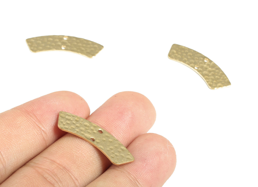 Brass Hammered Geometry Connector - Raw Brass Geometry Earring Charms - 2 Holes - Jewelry Making Supplies - 28.45x9.82x0.77mm - PP3902 - DOMEDBAZAAR