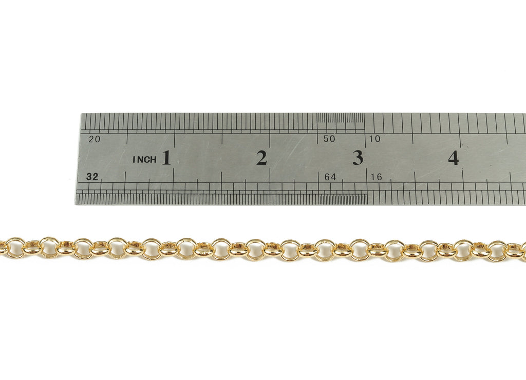 Gold Round Soldered Rolo Chain - 18K Real Gold Brass Round Cable Chain - Round Cable Chain - For Necklace Bracelet 0.24&quot;x0.24&quot;x0.03&quot; RGP2938 - DOMEDBAZAAR