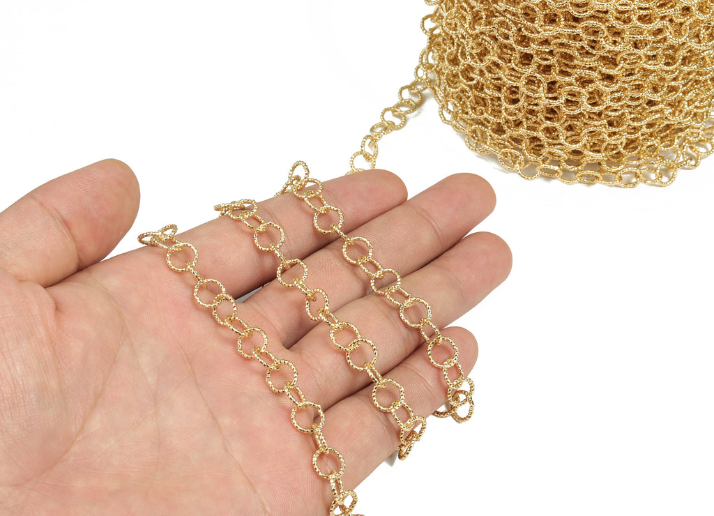 Gold Round Link Cable Chain - 18K Real Gold Brass Textured Oval Rolo Chain - Soldered Chain - For Necklace Bracelet0.31&quot;x0.31&quot;x0.04&quot; RGP2943 - DOMEDBAZAAR