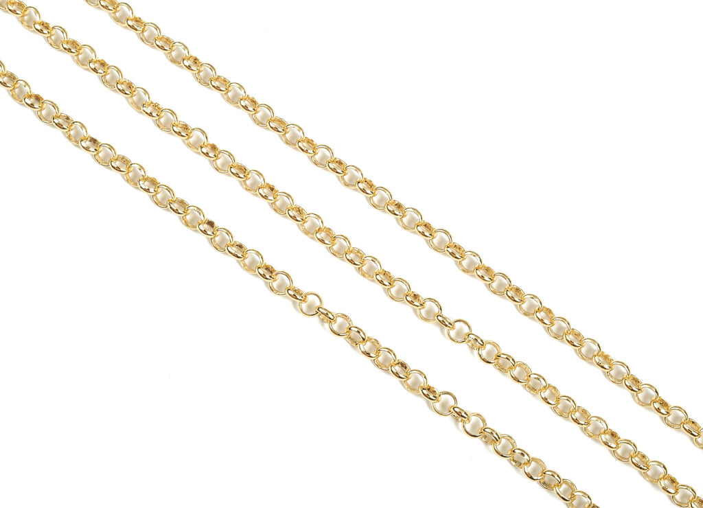 Gold Round Soldered Rolo Chain - 18K Real Gold Brass Round Cable Chain - Round Cable Chain - For Necklace Bracelet 0.24&quot;x0.24&quot;x0.03&quot; RGP2938 - DOMEDBAZAAR