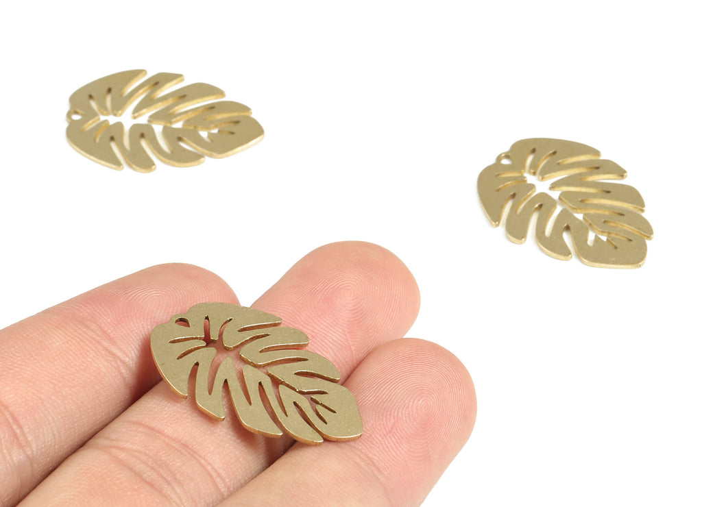 Brass Monstera Earring Charms - Raw Brass Hollow Leaf Pendant - Earring Findings - Jewelry Making Supplies - 28.22x19.63x0.81mm - PP3995 - DOMEDBAZAAR