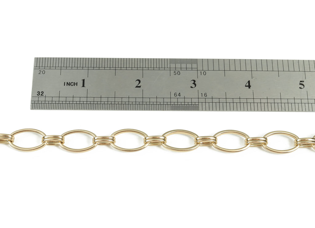 Gold Oval Paper Clip Layering Chain - 14K Real Gold Brass Flat Oval Link Cable Chain - Large Oval Chain - 0.69&quot;x0.41&quot;x0.09&quot; RGP2975 - DOMEDBAZAAR