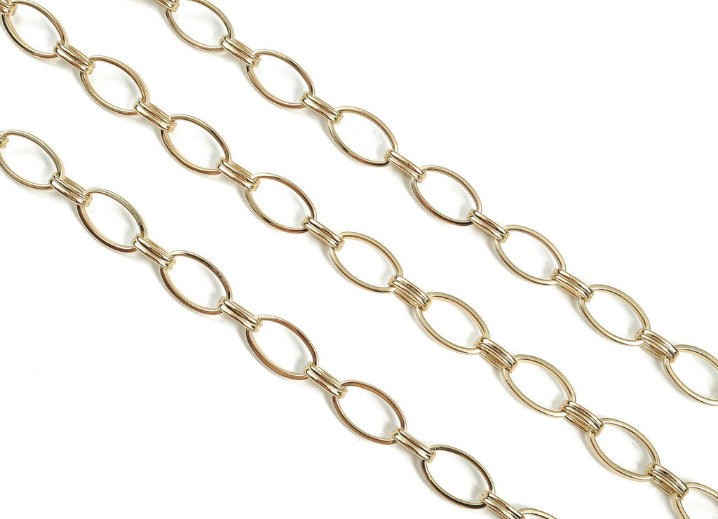 Gold Oval Paper Clip Layering Chain - 14K Real Gold Brass Flat Oval Link Cable Chain - Large Oval Chain - 0.69&quot;x0.41&quot;x0.09&quot; RGP2975 - DOMEDBAZAAR