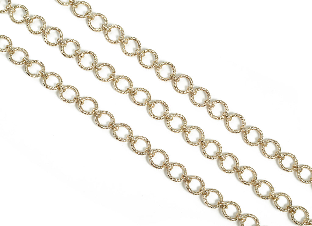 Gold Round Link Cable Chain - 14K Real Gold Brass Textured Round Chain - Thick Chain - For Necklace Bracelet 0.48&quot;x0.48&quot;x0.09&quot; RGP2982 - DOMEDBAZAAR