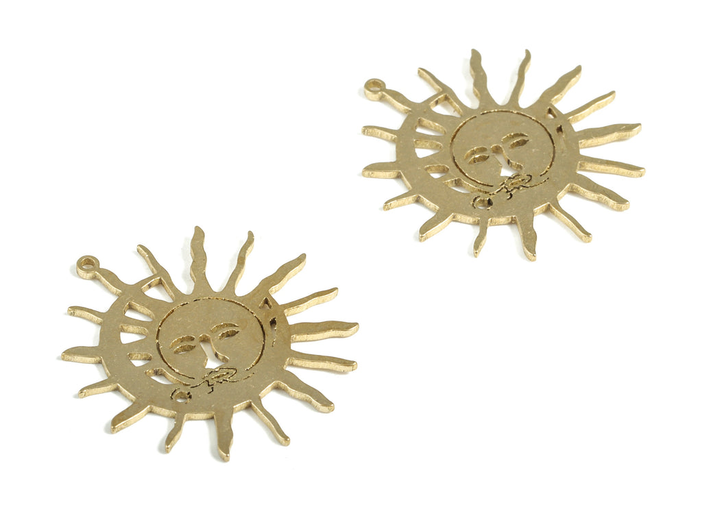 Crescent Sun Faces Pendant - Raw Brass Moon Sun Earring Charms - Face Star Moon Earrings- Jewelry Making Supplies - 24x21.6x0.88mm - PP4045 - DOMEDBAZAAR