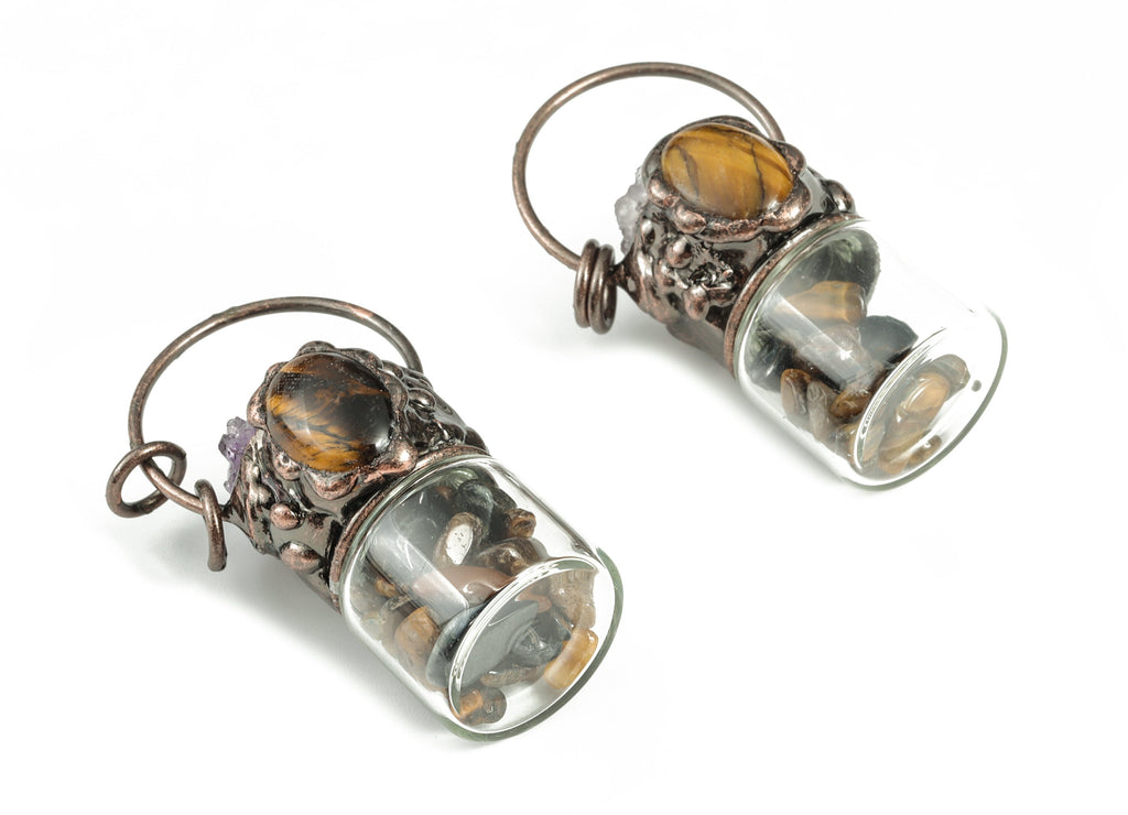 Amethyst Tiger Eye Pendant – Glass Bottle Pendant With Gemstones – Amethyst Charm – Average Size - 54.57×26.37 ×28.08mm - NS1303 - DOMEDBAZAAR