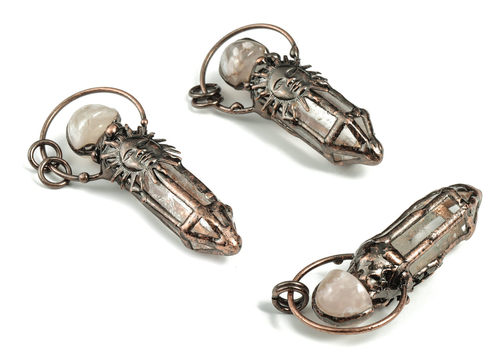 Cherry Blossom Agate Bullet Pendant – Sunface White Crystal Earring Charms – Jewelry Supplies – Average Size - 63.34×28.89×16.04mm - NS1304 - DOMEDBAZAAR