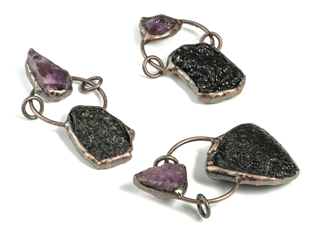 Volcanic With Amethyst Earring Charms – Natural Purple Amethyst Gemstone Pendant – Meteorite Charms – Average Size - 57× 29×9.57mm - NS1309 - DOMEDBAZAAR