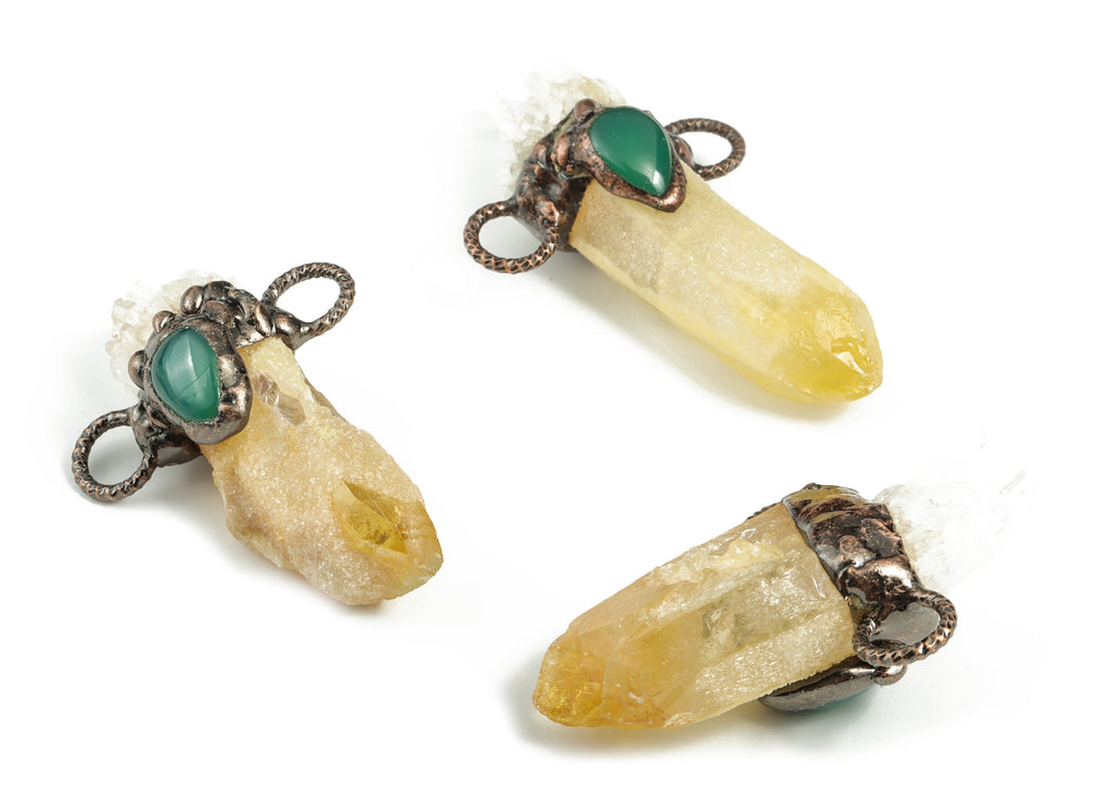 Yellow Crystal Bullet Pendant – Green Zircon Eye Jewelry Charm -  Average Size – Jewelry Making Supplies - 63.18x40.92x22.27mm - NS1318 - DOMEDBAZAAR