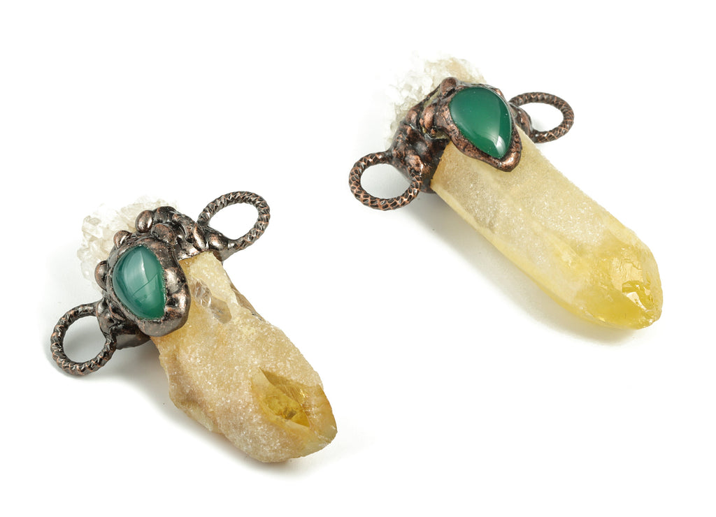 Yellow Crystal Bullet Pendant – Green Zircon Eye Jewelry Charm -  Average Size – Jewelry Making Supplies - 63.18x40.92x22.27mm - NS1318 - DOMEDBAZAAR