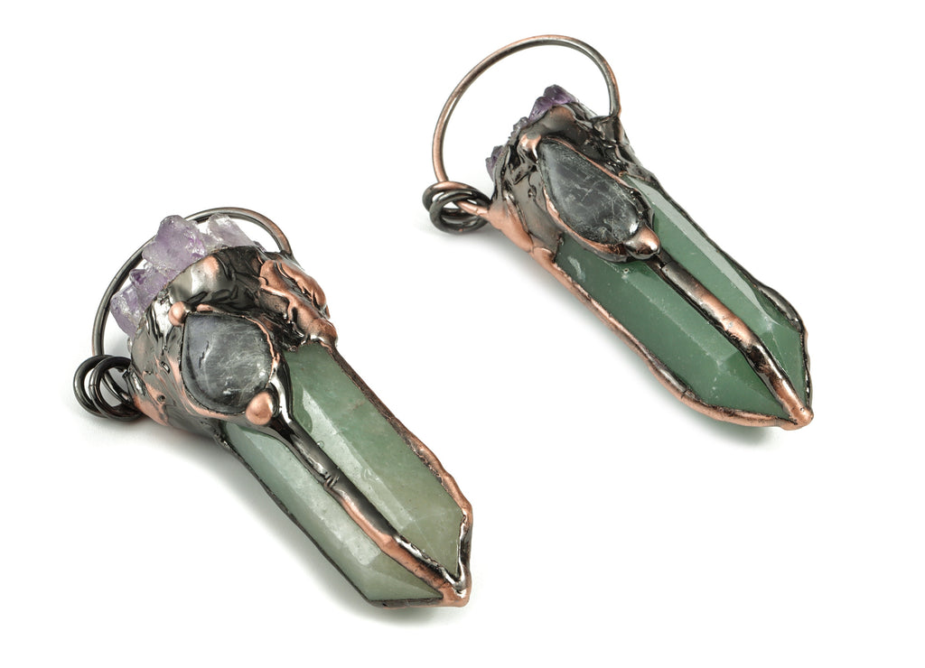 Green Aventurine Fluorite Bullet Pendant – Amethyst Labradorite Charm - Jewelry Supplies - Average Size - 75.15x31.53x27.10mm - NS1325 - DOMEDBAZAAR