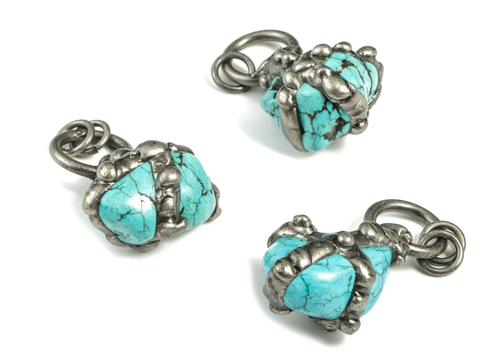 Turquoise Earrings Charm - Real Turquoise - Natural Stone Pendant Charm- Jewelry Supplies - Average Size - 43.55×22.2×11.44mm- NS1334 - DOMEDBAZAAR