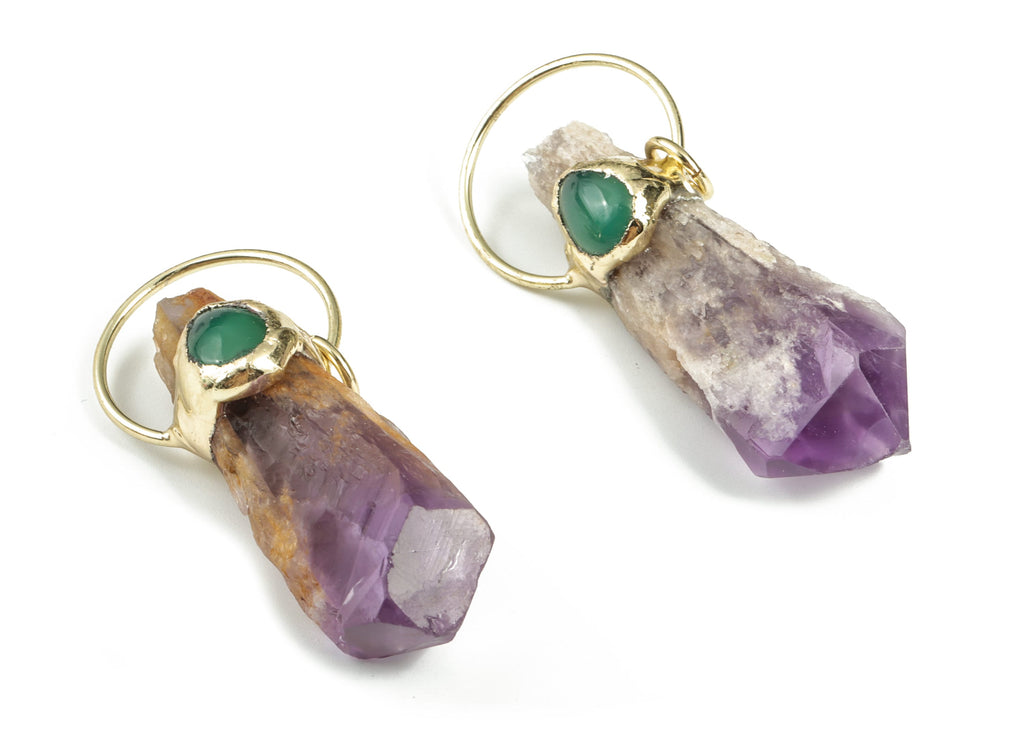 Green Agate Amethyst Pendant – Diamond Shape Long Stone Earring Charm – Average Size –Jewelry Making Supplies - 72.52x29.30x18.69mm - NS1348 - DOMEDBAZAAR