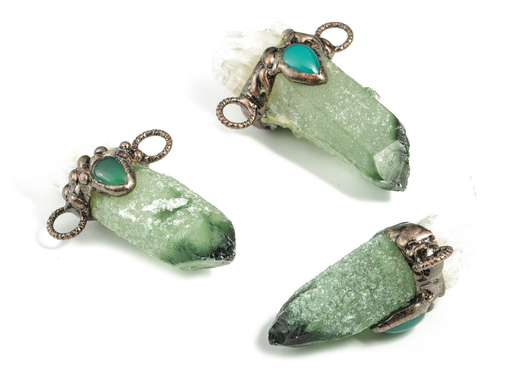 Green Crystal Pendant - Green Agate Eye Pendant – White Crystal Jewelry – DIY Jewelry Supplies – Average Size - 77.66x51.80x30.33mm - NS1353 - DOMEDBAZAAR