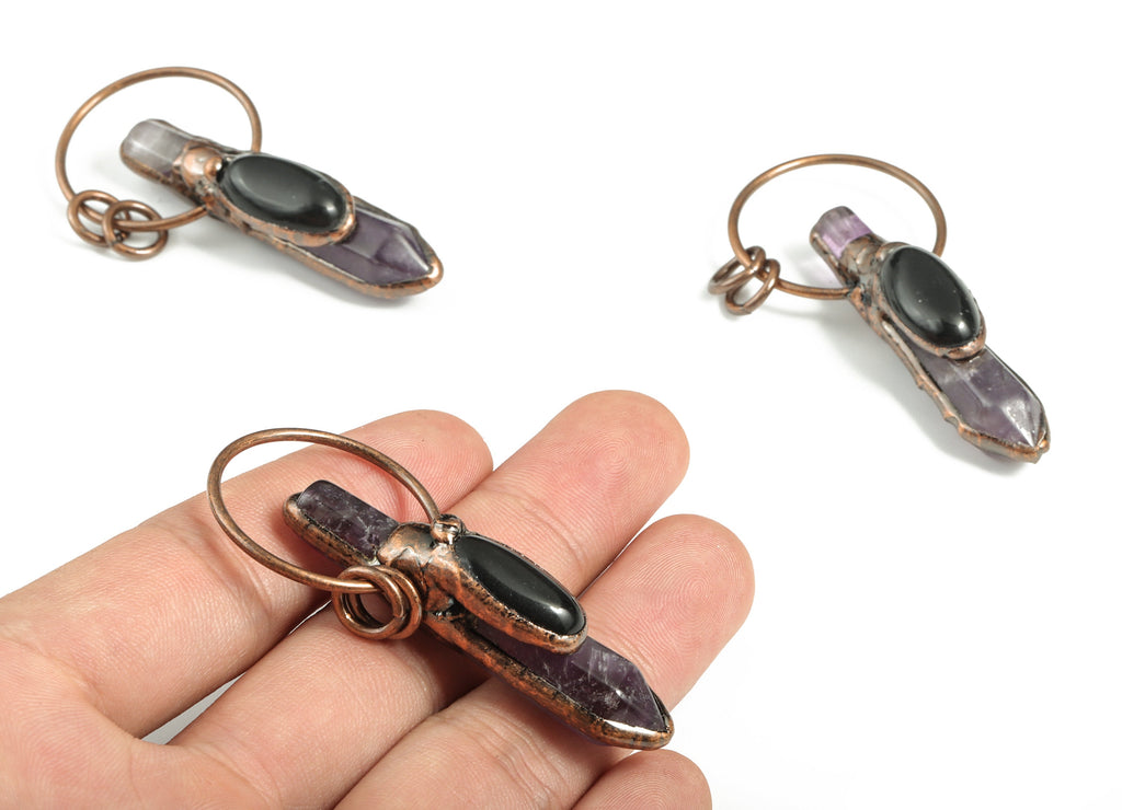 Amethyst Pendant Charms - Black Onyx Eye Bullet Shape Pendant - Average Size - Jewelry Making Supplies -60.50x28.06x13.91mm - NS1351 - DOMEDBAZAAR