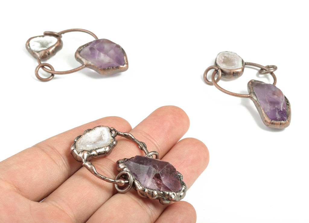 Amethyst with Druzy Agate Pendant – Purple Amethyst Gemstone Jewelry – DIY Jewelry Supplies - Average Size - 48.09 × 29.08× 14.2mm - NS1362 - DOMEDBAZAAR