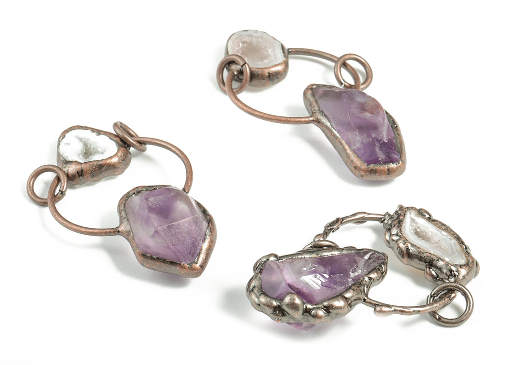 Amethyst with Druzy Agate Pendant – Purple Amethyst Gemstone Jewelry – DIY Jewelry Supplies - Average Size - 48.09 × 29.08× 14.2mm - NS1362 - DOMEDBAZAAR