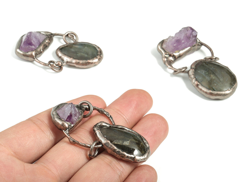 Purple Amethyst Pendant - Crystal Healing Oval Labradorite Charm – Jewelry Making Supplies – Average Size - 55.16×28.96×16.83mm - NS1364 - DOMEDBAZAAR
