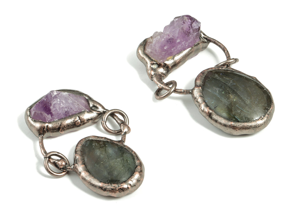 Purple Amethyst Pendant - Crystal Healing Oval Labradorite Charm – Jewelry Making Supplies – Average Size - 55.16×28.96×16.83mm - NS1364 - DOMEDBAZAAR