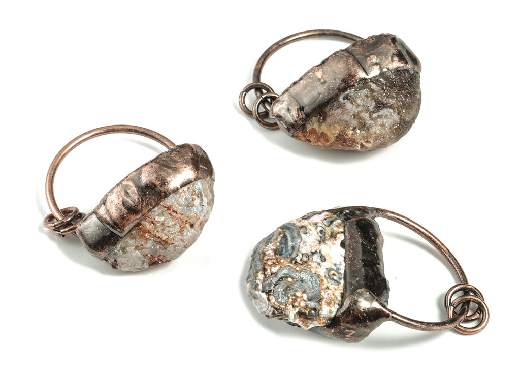 Druzy Agate Pendant – D Shape Natural Agate Druzy Gemstone Earring Charm –DIY Jewelry Supplies – Average Size -54.×36.9× 18.6mm - NS1369 - DOMEDBAZAAR