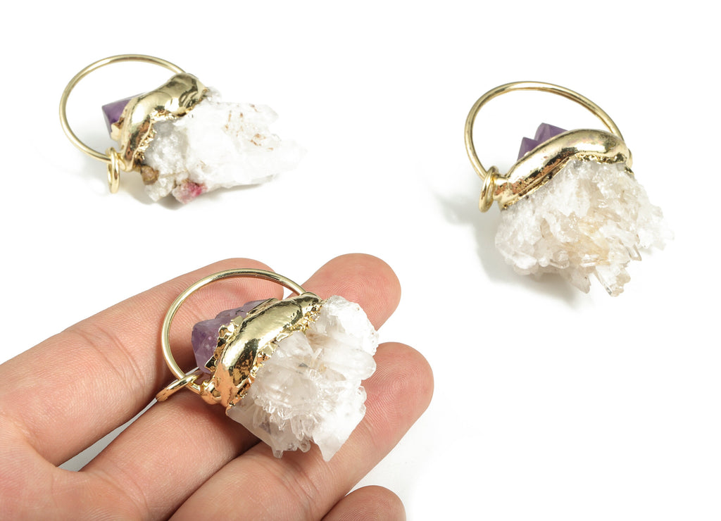 Amethyst White Crystal Pendant - Raw Amethyst Earring Charm – Gemstone Jewelry Supplies - Average Size - 43.64 × 33.87 × 27.07 mm - NS1380 - DOMEDBAZAAR