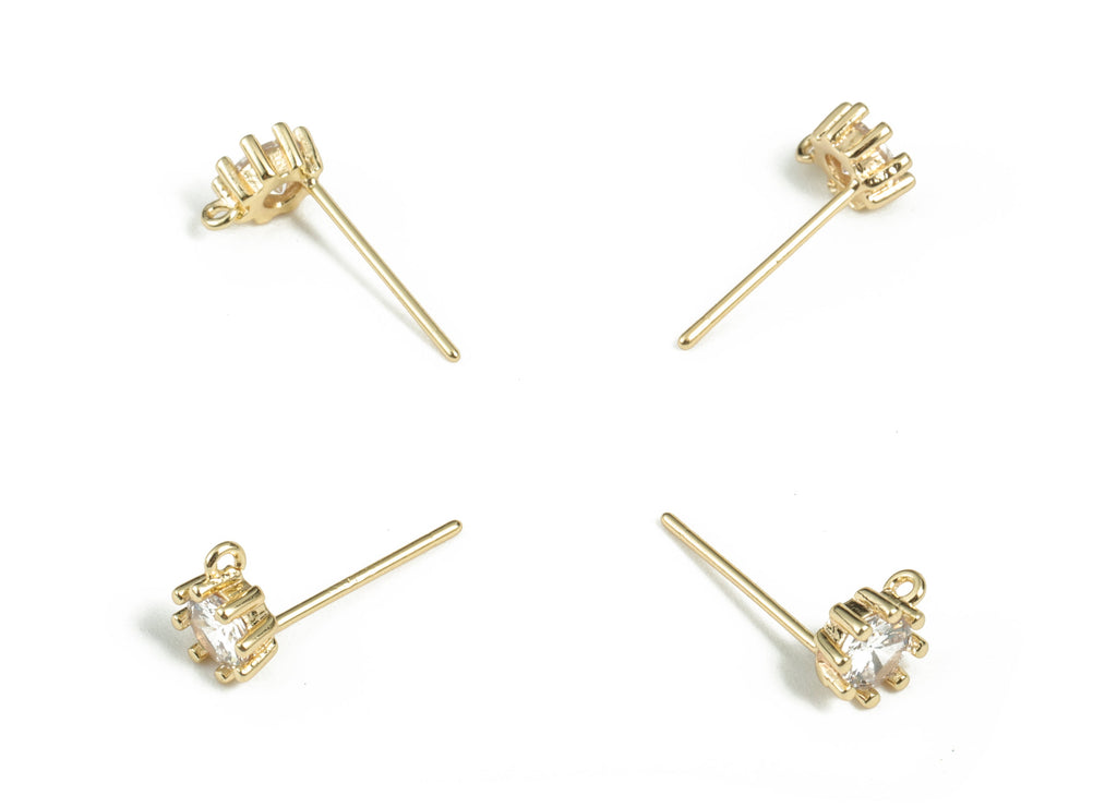 Zirconia Stud Earrings with Loops - Crystal Stud Earrings - Ear Stoppers -DIY Jewelry Making Findings - 6.44 × 4.93 × 3.4mm - RGP2881 - DOMEDBAZAAR