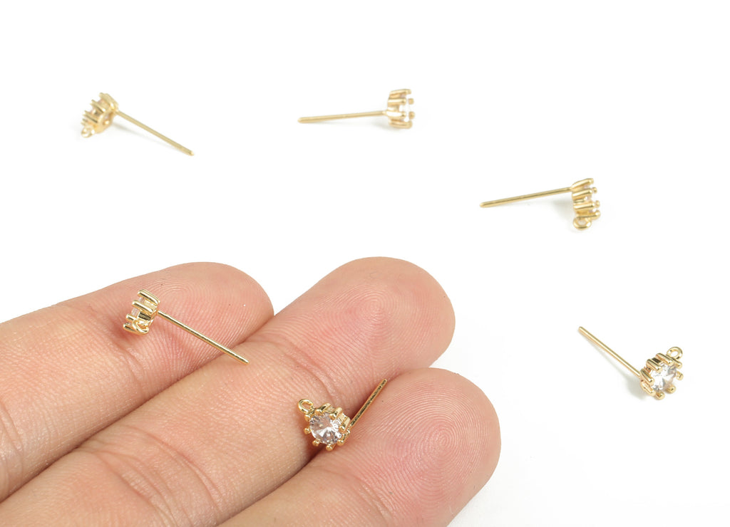 Zirconia Stud Earrings with Loops - Crystal Stud Earrings - Ear Stoppers -DIY Jewelry Making Findings - 6.44 × 4.93 × 3.4mm - RGP2881 - DOMEDBAZAAR