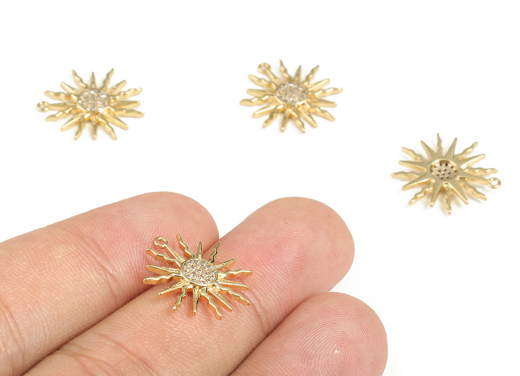 Brass Sun Earring Charms With Zircons - Gold Sun Pendant - 18K Real Gold Plated Brass - Jewelry Supplies - 17.54x16.06x2.16mm - RGP2878 - DOMEDBAZAAR