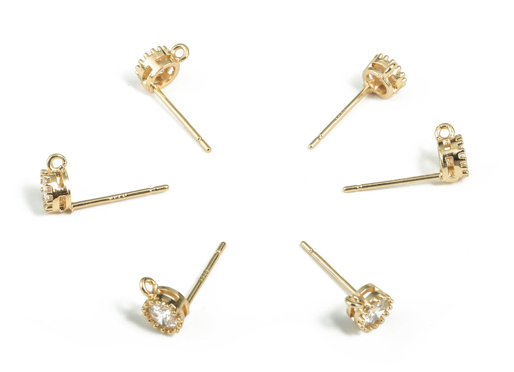 Zirconia Stud Earrings with Loops - Crystal Stud Earrings - Ear Stoppers - DIY Jewelry Making Findings - 6.84× 5.01× 3.06mm - RGP2882 - DOMEDBAZAAR