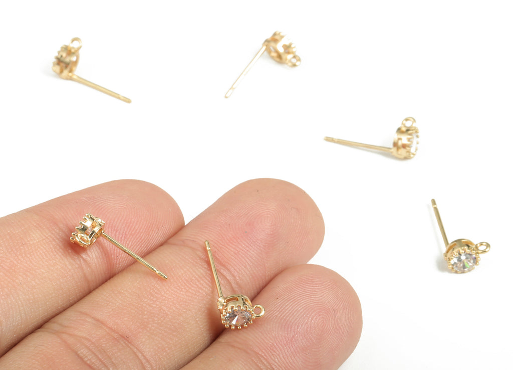 Zirconia Stud Earrings with Loops - Crystal Stud Earrings - Ear Stoppers - DIY Jewelry Making Findings - 6.84× 5.01× 3.06mm - RGP2882 - DOMEDBAZAAR