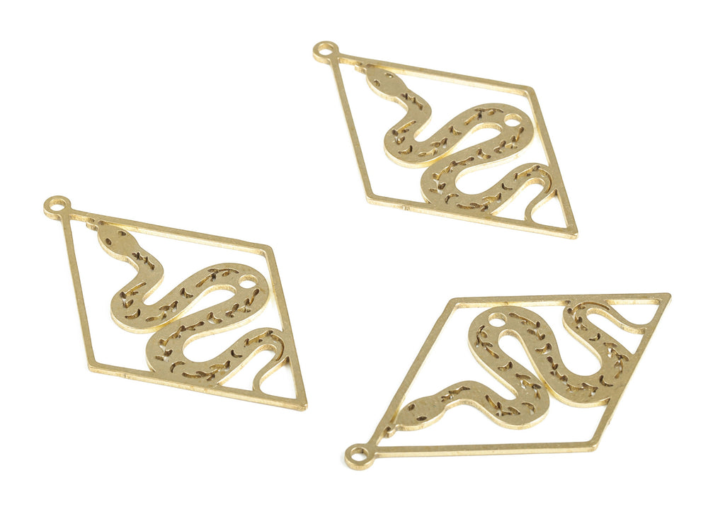 Brass Diamond Snake Earring Charms - Raw Brass Diamond Snake Pendant - Earring Findings - Jewelry Supplies - 41.86x25.75x0.8mm - PP4012 - DOMEDBAZAAR