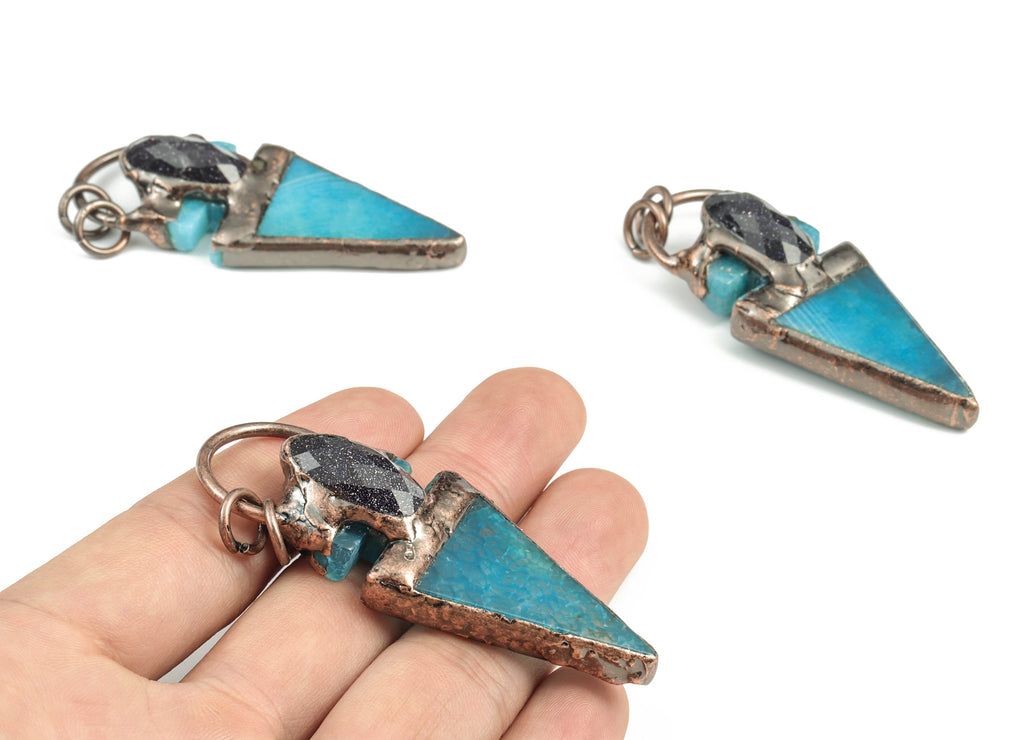 Blue Sand Agate Gemstone Pendant – Agate Earring Charms – Jewelry Supplies – Average Size Gemstone Charms – 68.24x25.56x13.44mm – NS1282 - DOMEDBAZAAR